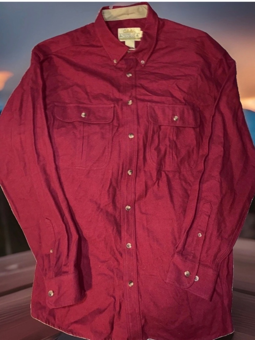 Cabelas Chamois Deer Skin Men Button Shirt Long Sleeve RED Large Tall LT